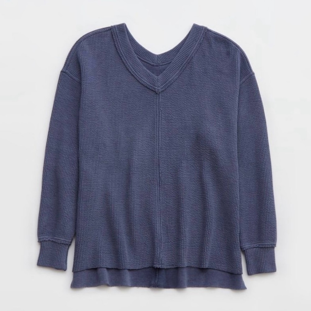 Aerie Wonder Textured V-neck Sweatshirt Top